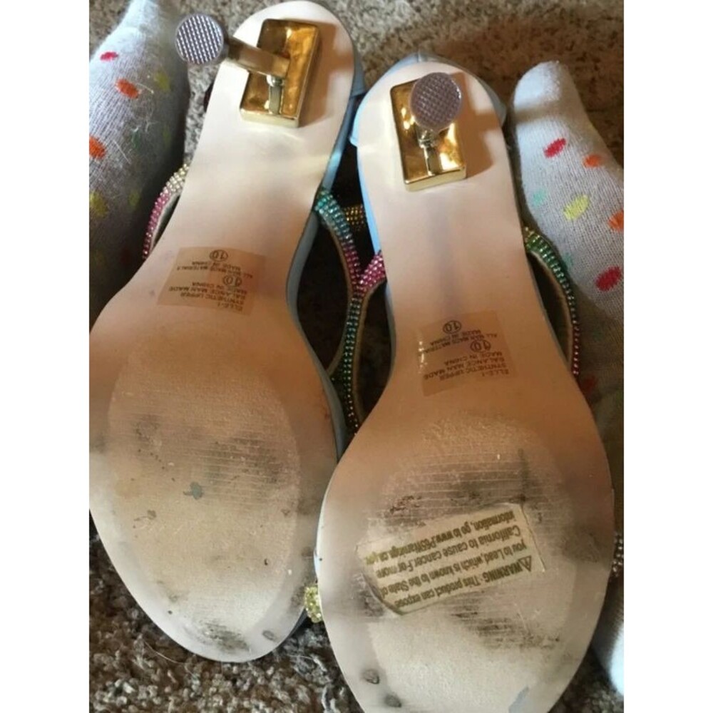 Y2K Rainbow Rhinestone Pastel Blue Stiletto Sandal Heels Size 10 - Picture 12 of 12